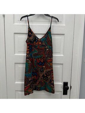 Abstract Print Cami Slip Dress Multicolor V Neck Sleeveless Women’s Small